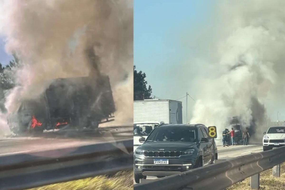 Caminhão em chamas na Via Dutra
