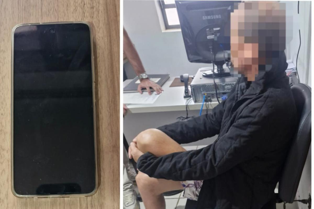 Homem preso e celular apreendido pela policia 