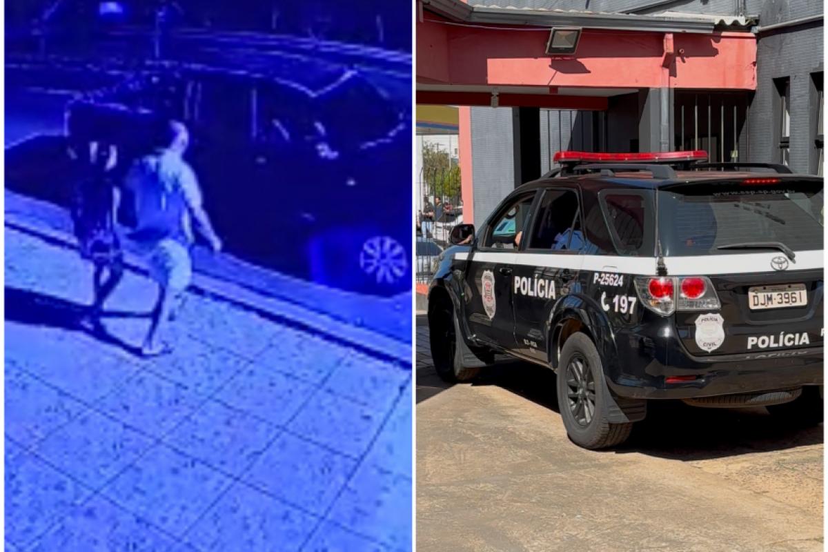 Momento em que Donizete Ferreira chega à casa do acusado; e viatura da Polícia Civil com o Guilherme Castro