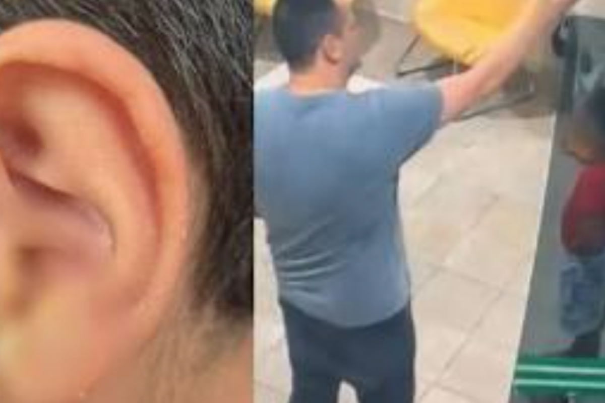 Câmeras de segurança registraram o momento em que o garoto discute com o servidor e, em seguida, é atingido.