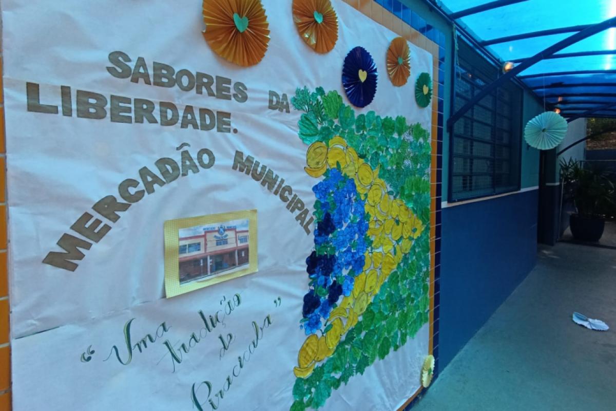 Crianças da Escola Heitor Pompermayer homenagearam o Mercadão com arte e solidariedade em apoio aos comerciantes.