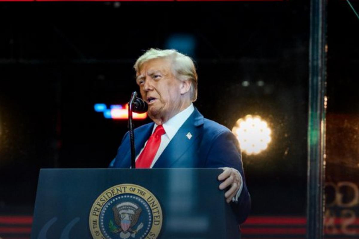 O presidente dos Estados Unidos, Donald Trump, durante o funeral do ativista conservador Charlie Kirk