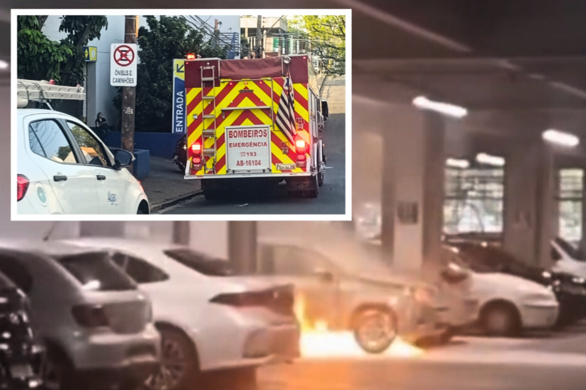 Equipes do Corpo de Bombeiros foram acionadas para conter o fogo no automóvel. 