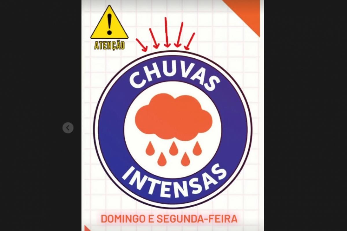 Alerta da Defesa Civil divulgado nas redes sociais