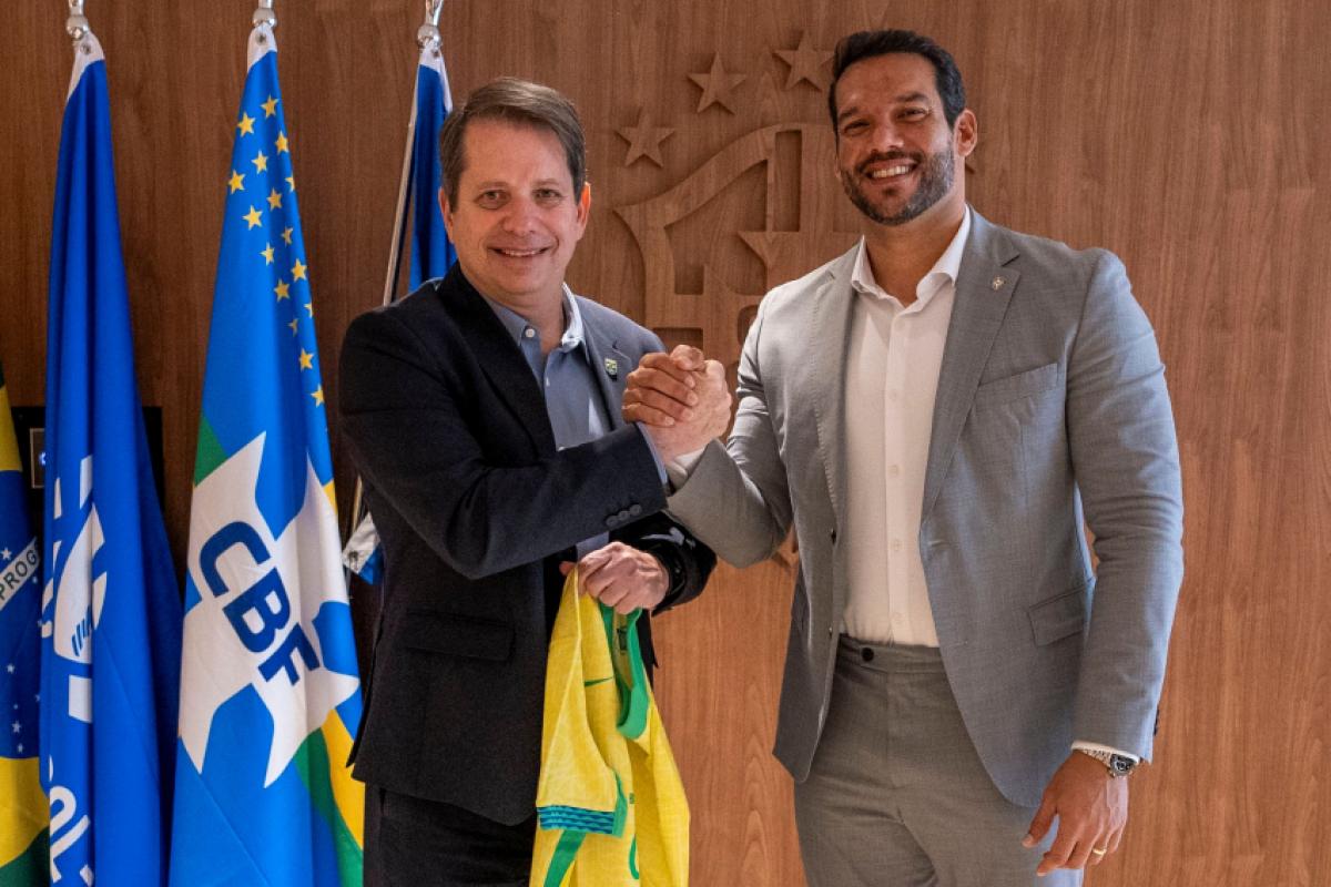 Presidente do COB, Marco La Porta, e o presidente da CBF, Samir Xaud, se reuniram na sede da CBF