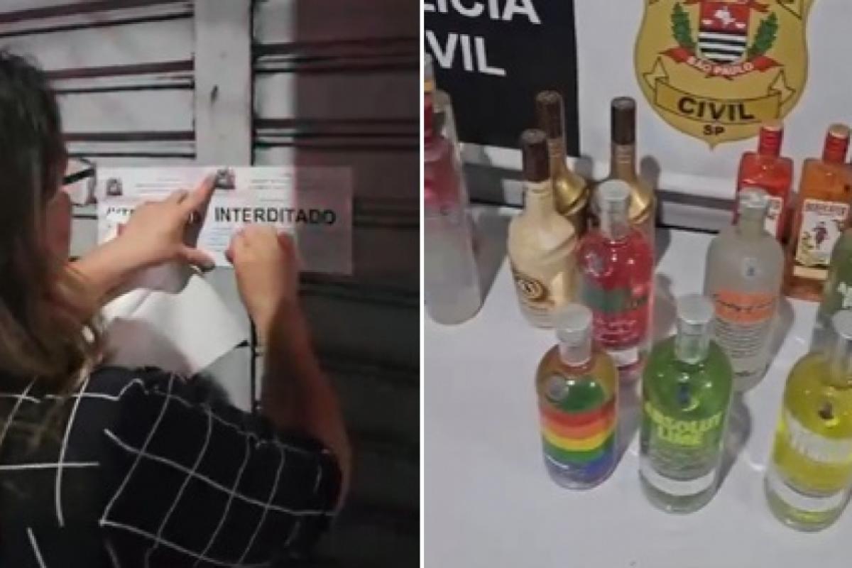 Adega fechada e produtos apreendidos