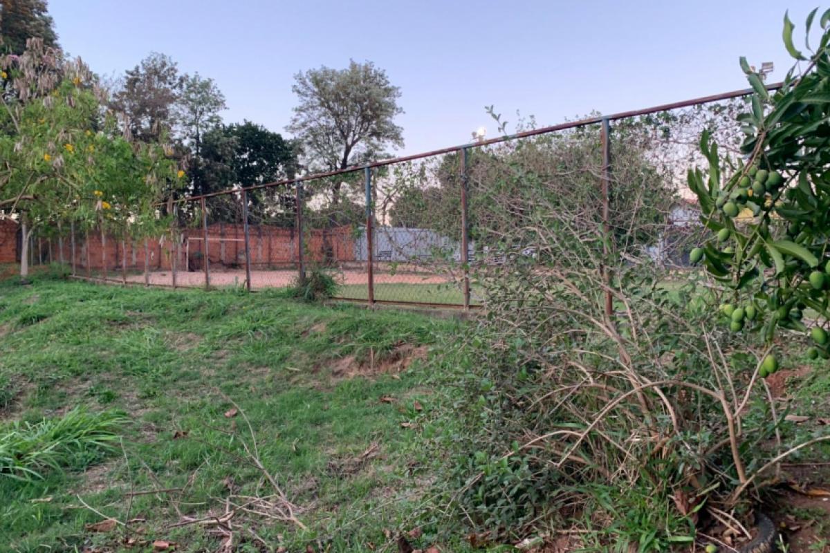 A vegetação no entorno da área de lazer está com mato alto, dificultando a circulação e o uso do espaço