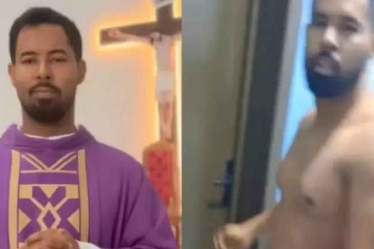 Identificado como padre Luciano Braga Simplício, o sacerdote aparece nas imagens sendo confrontado por um homem