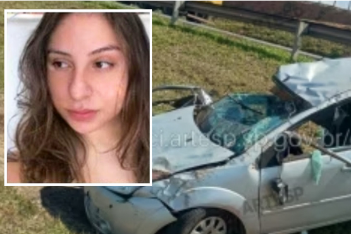 Mariana estava sozinha no Ford Fiesta que capotou na rodovia. 