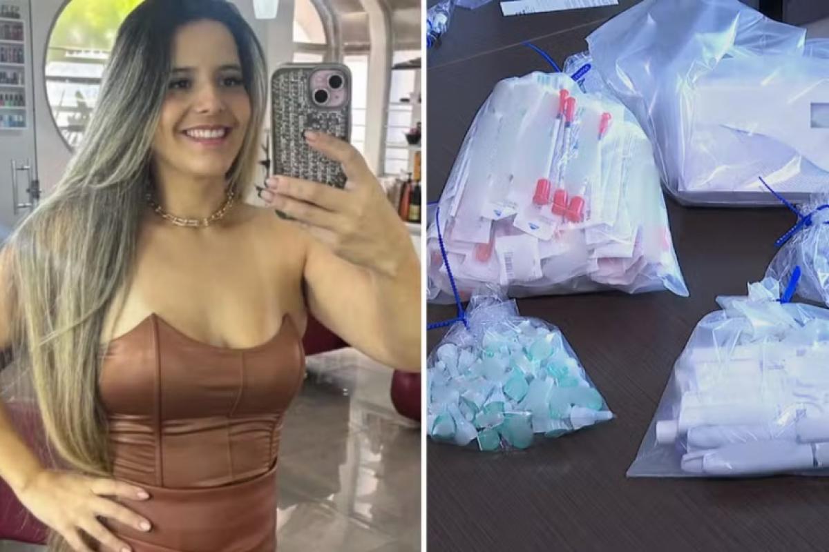 Cabeleireira Laís Samara Alonso e produtos apreendidos pela Polícia Civil