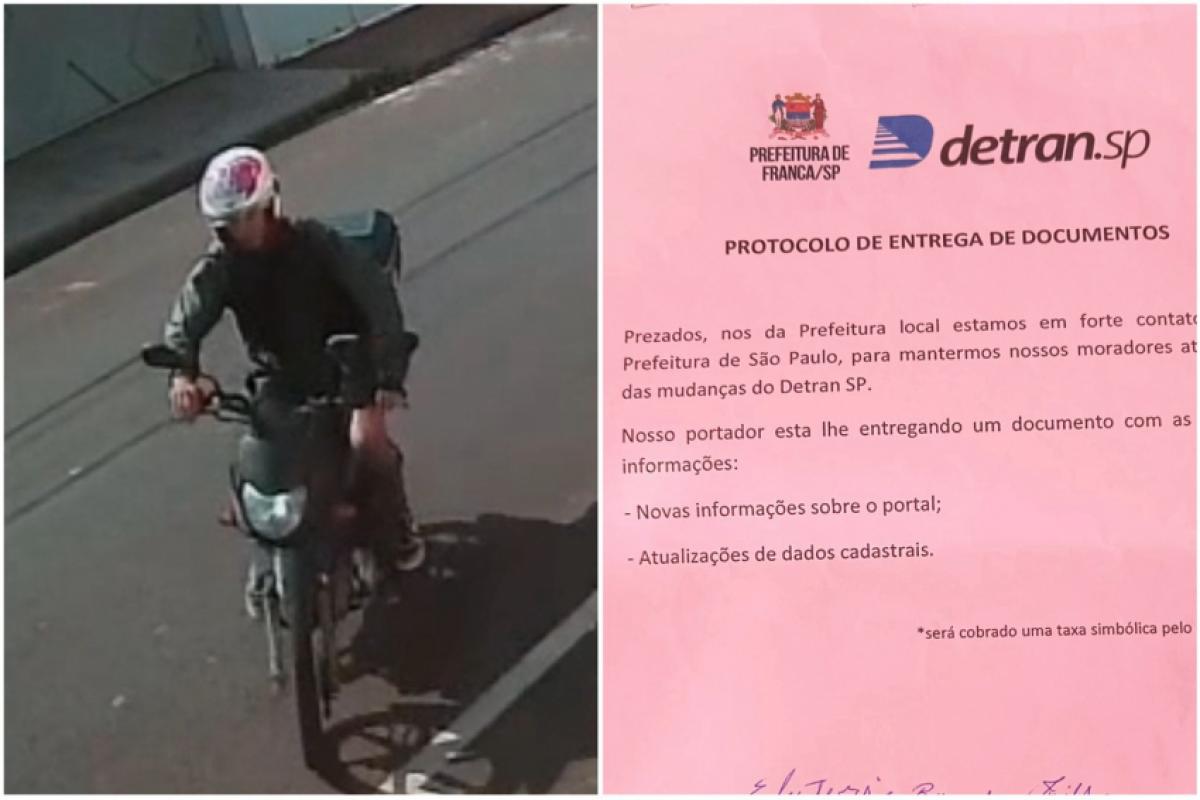 Suposto entregador chegando à residência do idoso; e o documento entregue a ele