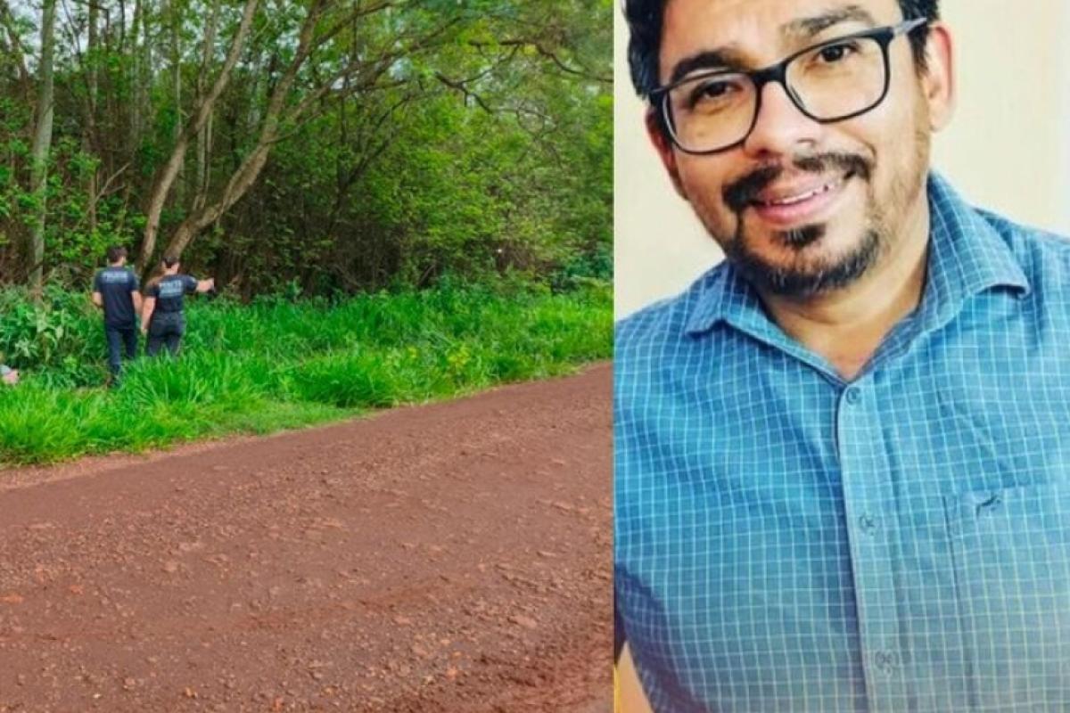 Corpo de Alexandro (no detalhe) foi encontrado enrolado num tapete ao lado de uma mata