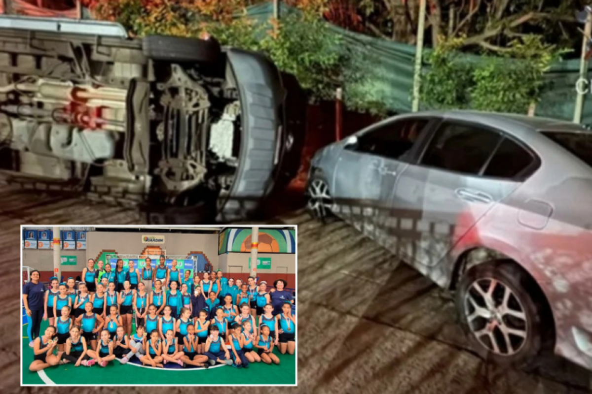 A Van capotou dentro de um condomínio na chegada no alojamento da equipe. 