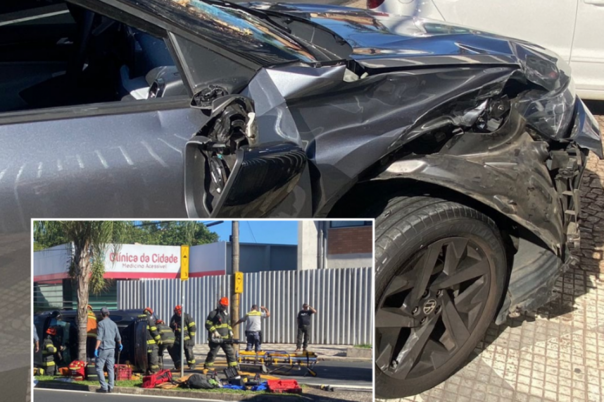 A vítima foi resgatada das ferragens e encaminhada ao hospital. 