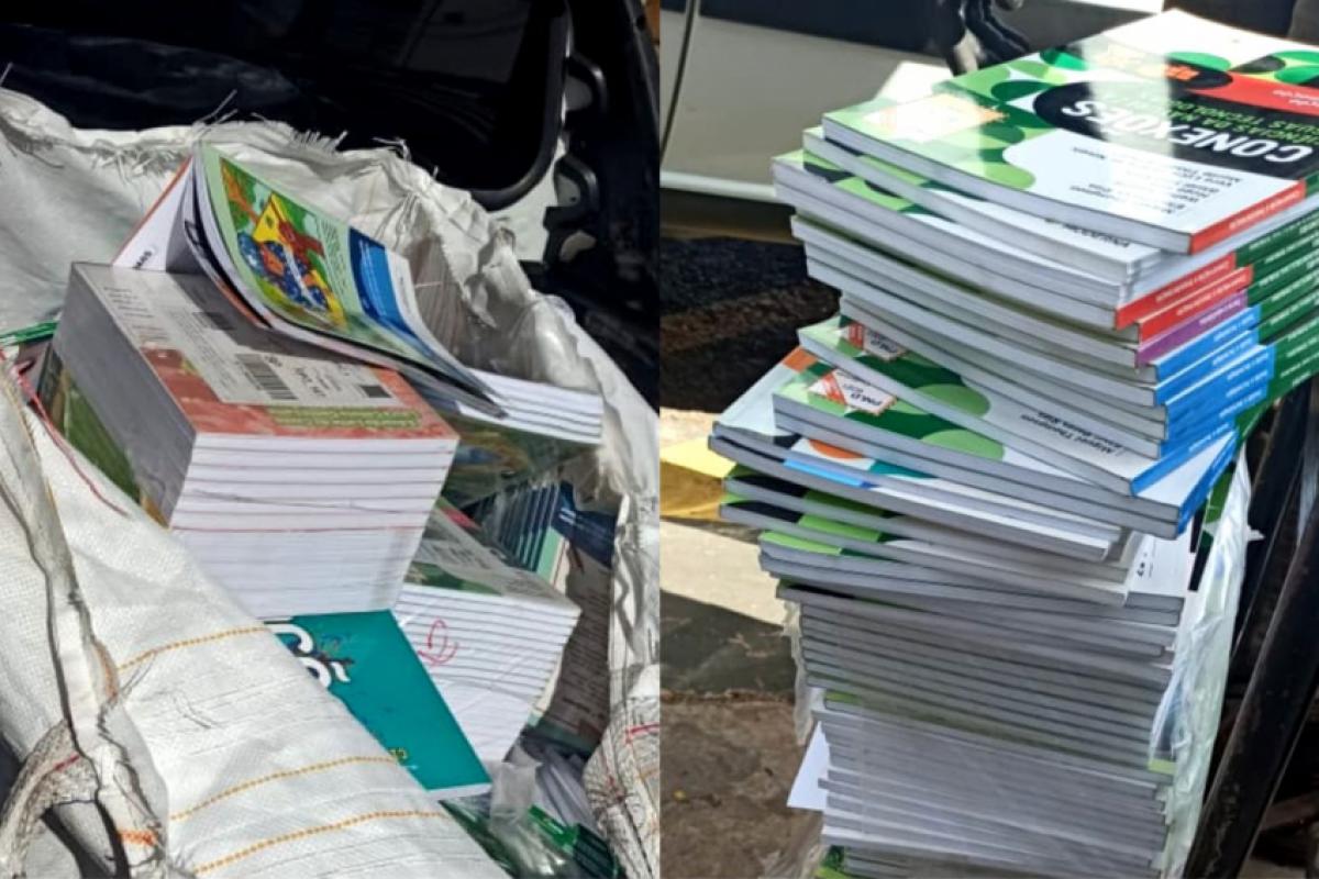 Livros didáticos sendo descartados por escola em Franca