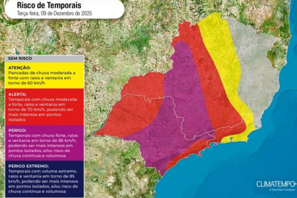 Mapa mostra risco de temporais no Estado de São Paulo