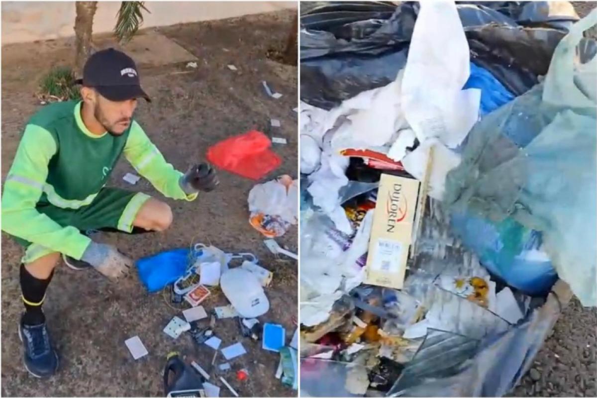 Catador encontra agulha e vidros em meio ao lixo doméstico