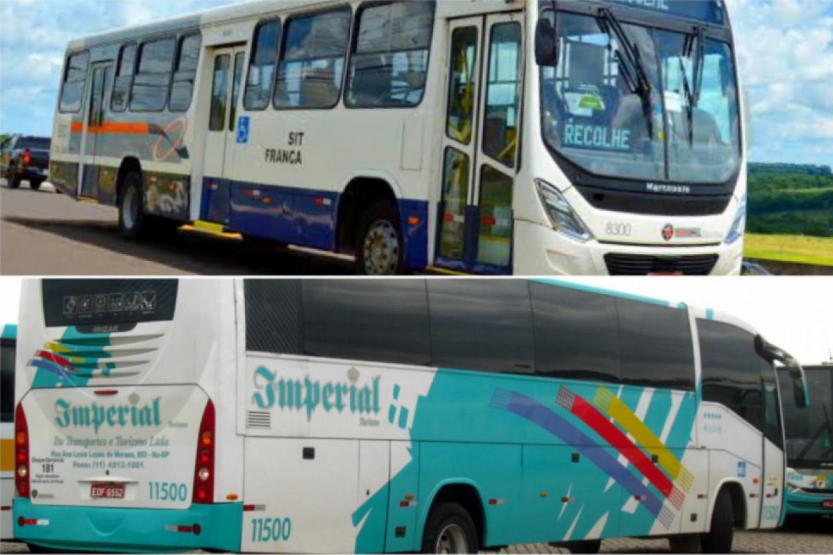 Superior: ônibus da empresa São José; inferior: ônibus da empresa Imperial Turismo, nome fantasia da Itu Transportes e Turismo Ltda