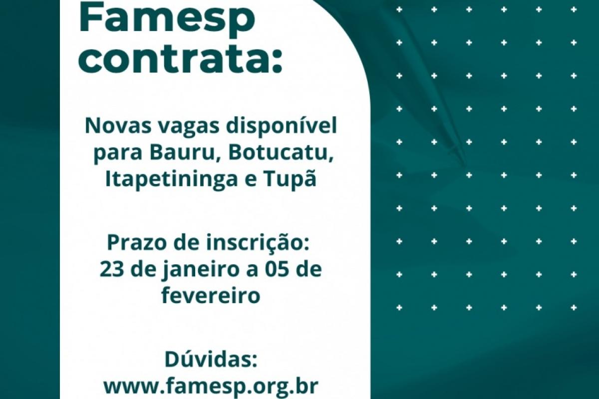 Inscrições devem ser feitas exclusivamente pela Internet, no período de 23 de janeiro a 5 de fevereiro de 2026, por meio do site da Famesp (www.famesp.org.br)