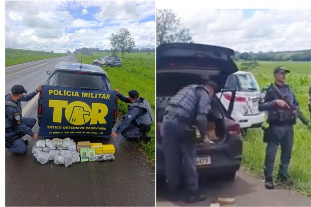 Tático Ostensivo Rodoviário da Polícia Miitar Rodoviária durante apreensão drogas