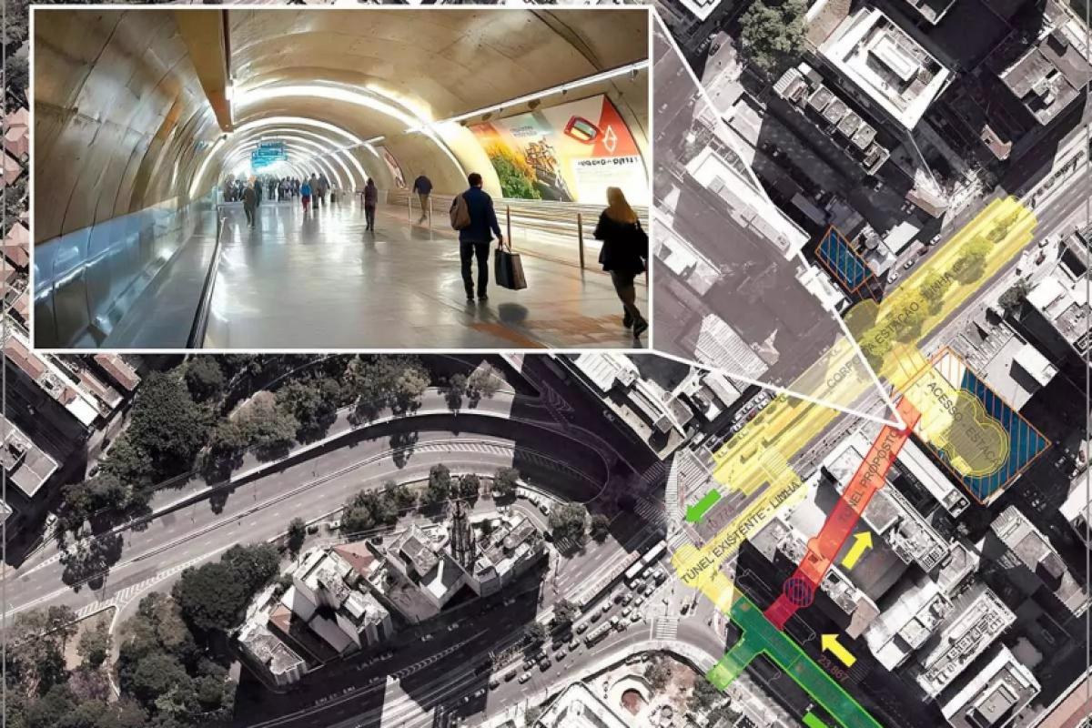 Mapa do local das obras e imagem da passagem (no detalhe)