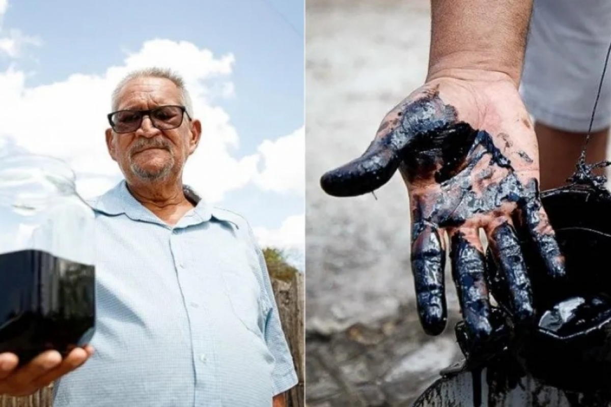 Sidrônio Moreira mostra suposto petróleo encontrado em sua propriedade 