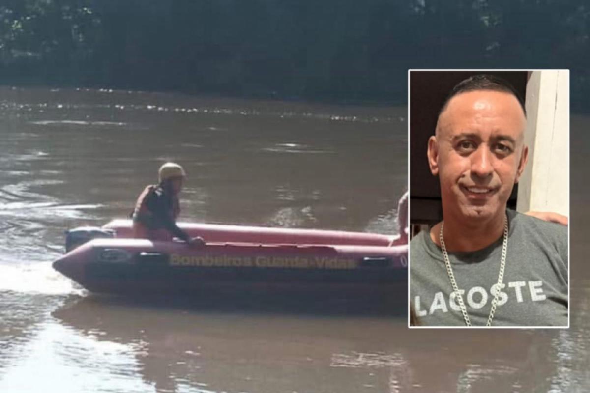 Corpo de Fabiano Magalhães de Souza (no detalhe) foi encontrado no rio