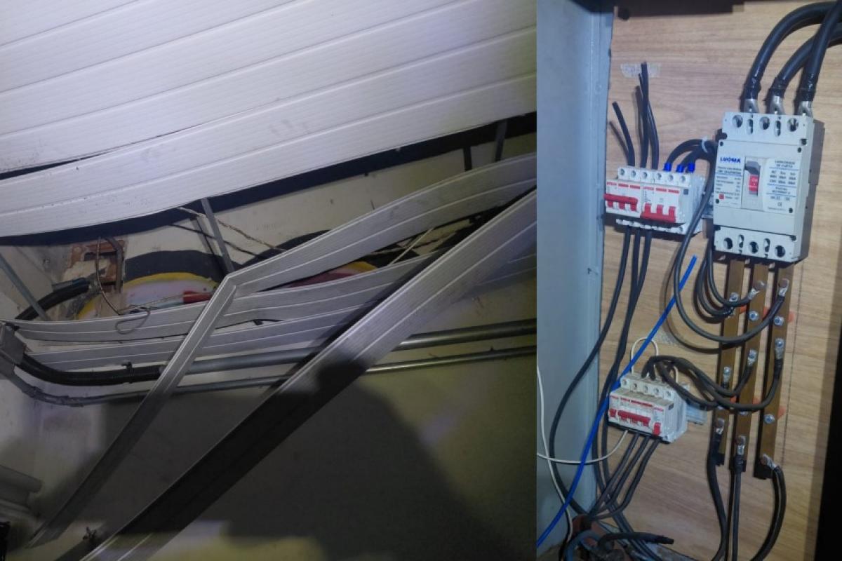 O telhado e o quadro de energia da escola