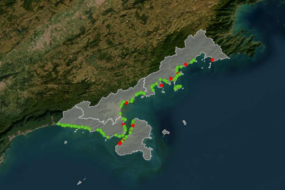 Pontos vermelhos indicam praias impróprias