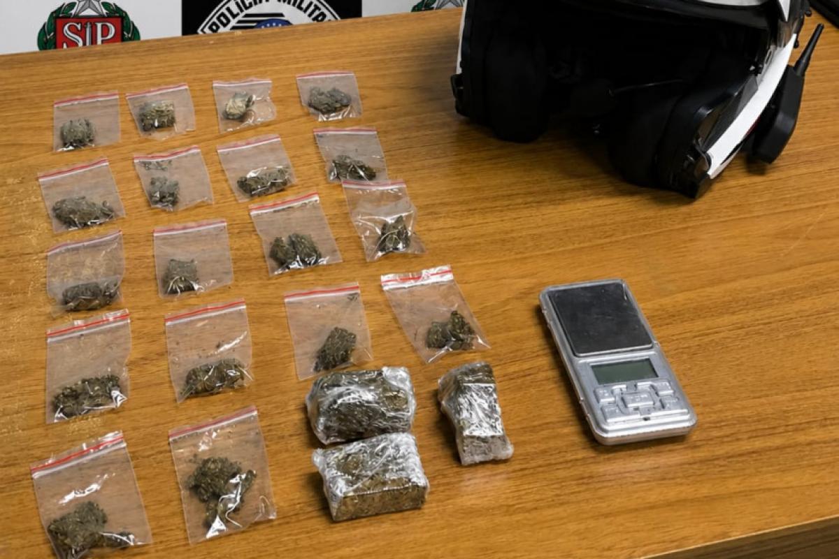 Durante as buscas, foram apreendidas 21 porções de maconha, sendo 18 embaladas em sacos do tipo ziplock e outras três porções maiores