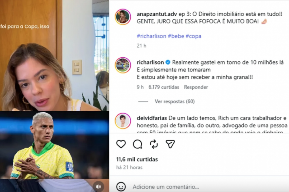 A repercussão começou quando uma advogada publicou vídeo explicando a disputa pela 'Mansão do Richarlison', avaliada em R$ 10 milhões. 