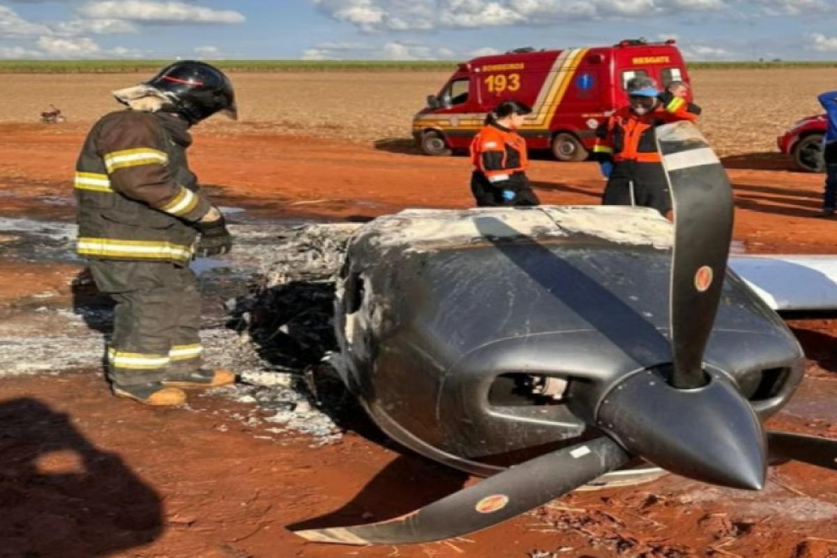 Aeronave incendiou após pouso forçado