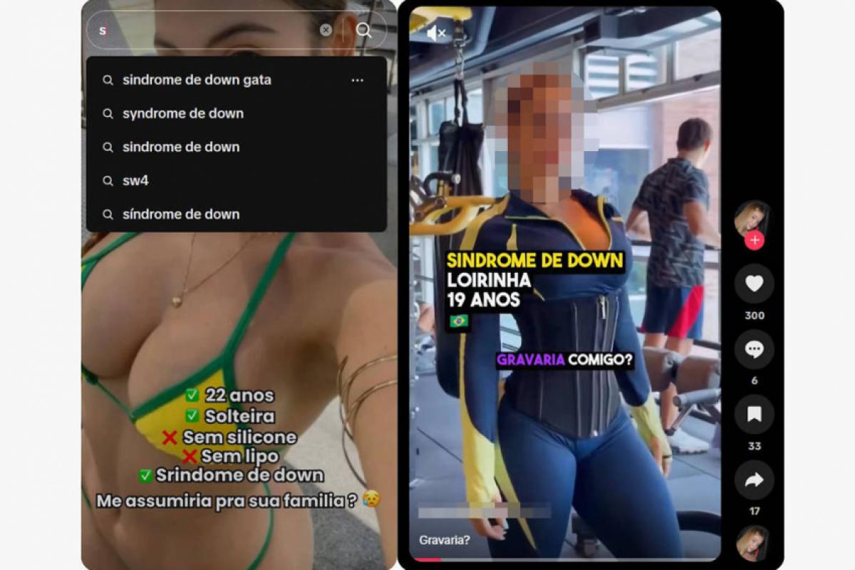 Prints de perfis que sexualizam pessoas com deficiência em vídeos alterados com IA; material foi reunido pelo DesinfoPop (Laboratório de Estudos sobre Desordem Informacional e Políticas Públicas