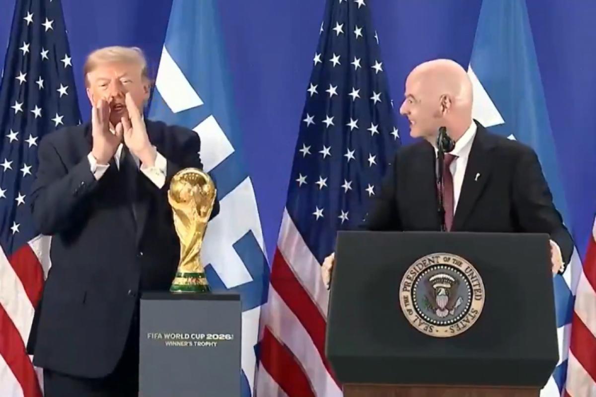 O presidente Donald Trump, dos Estados Unidos, e Gianni Infantino, presidente da Fifa