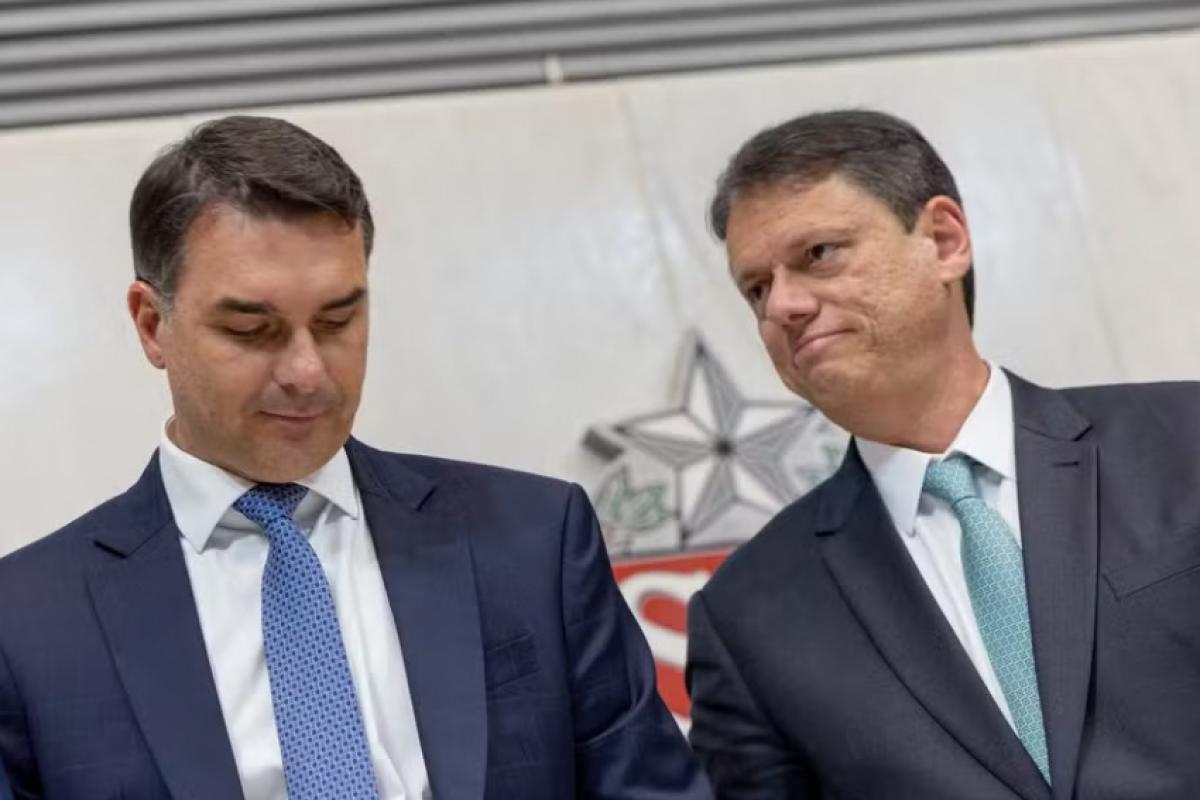 Senador Flávio Bolsonaro e o governador de São Paulo, Tarcísio de Freitas