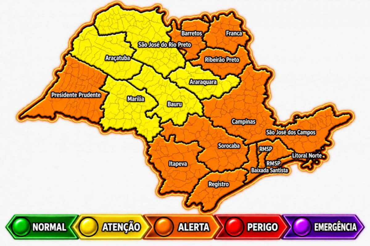 Defesa Civil do Estado alerta que a frente fria avança pelo território paulista entre esta segunda e terça-feira. Durante a passagem do sistema, podem ocorrer chuva forte, raios e granizo