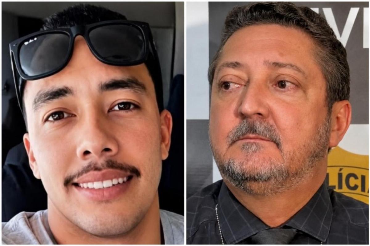 À esquerda, o suspeito do crime e foragido, Alberto Nunes; à direita, o delegado Márcio Murari