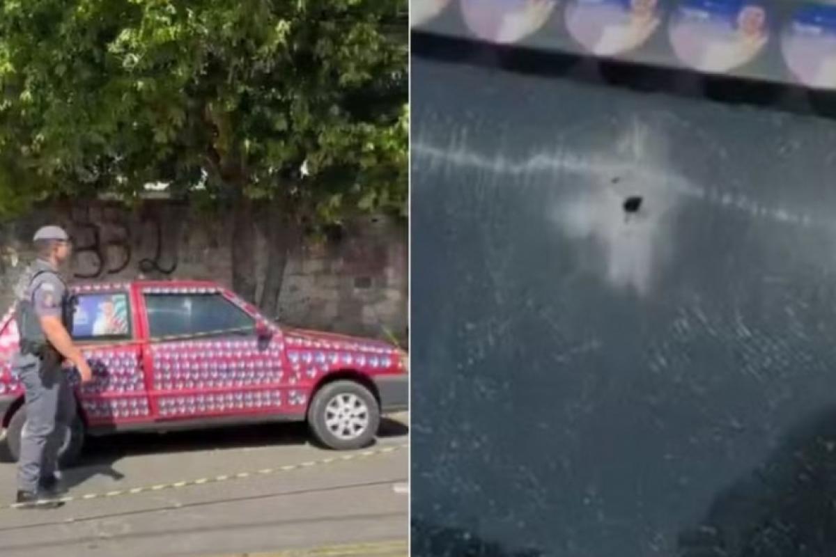 Veículo estava estacionado e adesivado com material de campanha eleitoral; ninguém ficou ferido e nenhum suspeito foi preso