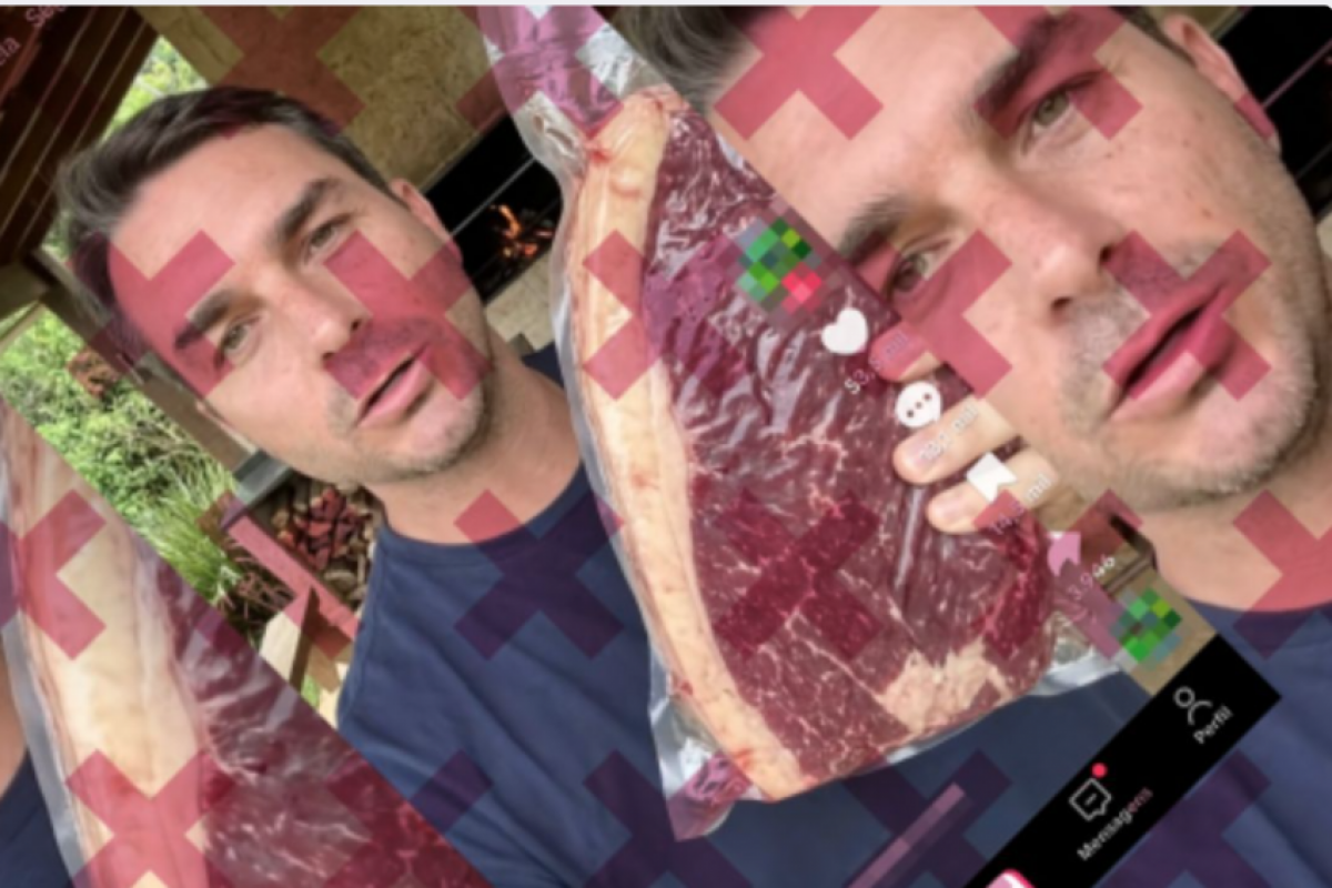 Nas gravações, Flávio aparece segurando uma peça de picanha e supostamente afirma que o valor permitiria ao trabalhador comprar o que quisesse.