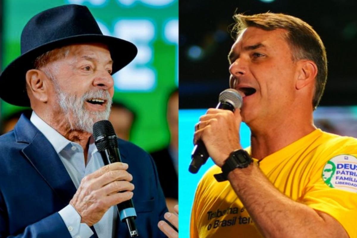 O presidente Lula (PT) e o senador Flávio Bolsonaro (PL) 